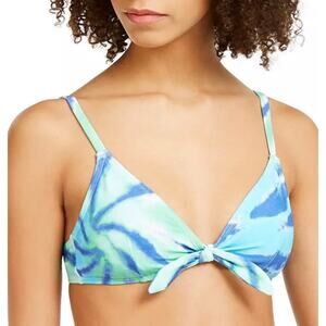 NWT Tommy Hilfiger Blue & Green Tie-Dye Knot Front Bikini Top - Size L